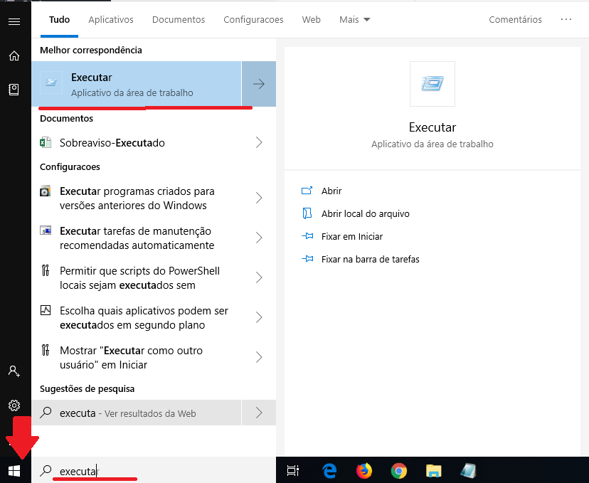 Abrindo o Executar do Windows