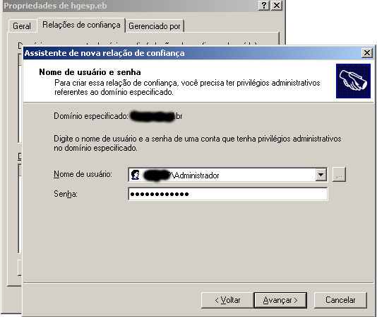 Nome de usuário e senha