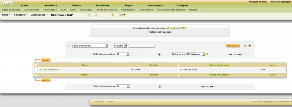 Teste de conexão com o AD