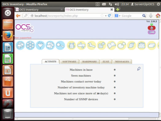 Tela inicial do OCS Inventory Server